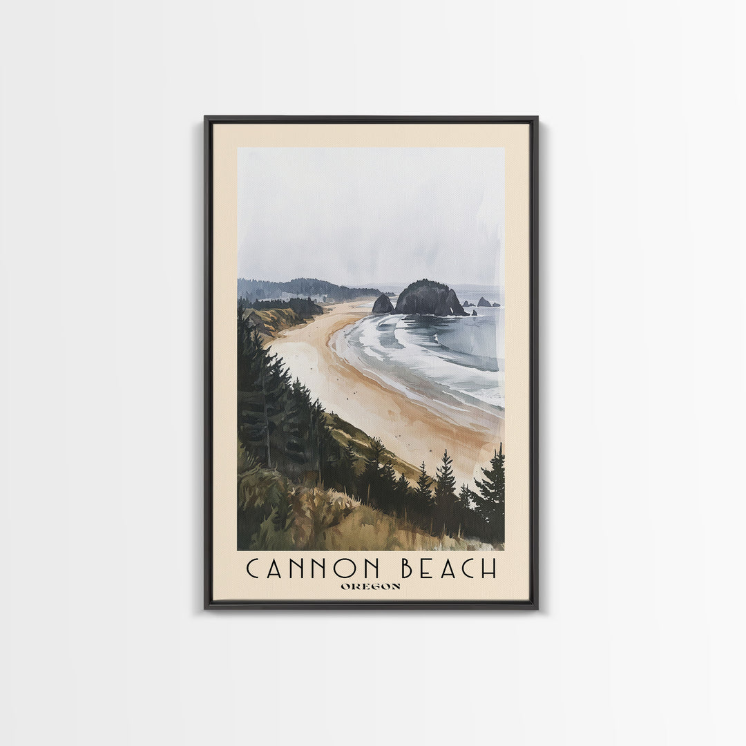 Cannon Beach, Oregon Watercolor Beach Print, Vacation Gift, Oregon Wall Art, Framed Canvas Print, Framed Beach Painting
