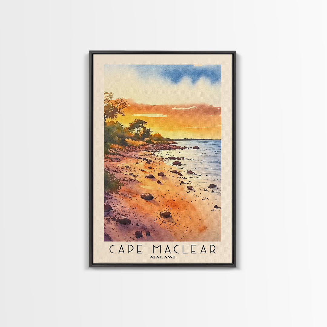 Cape Maclear, Malawi Watercolor Print, Vacation Gift, Malawi Wall Art, Beach Painting, Beach Decor, Large Wall Art, Wood Frame Art