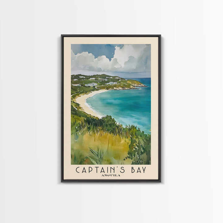 Captain's Bay, Anguila Watercolor Print, Vacation Gift, Anguila Wall Art, Beach Painting, Beach Decor, Large Wall Art, Wood Frame Art