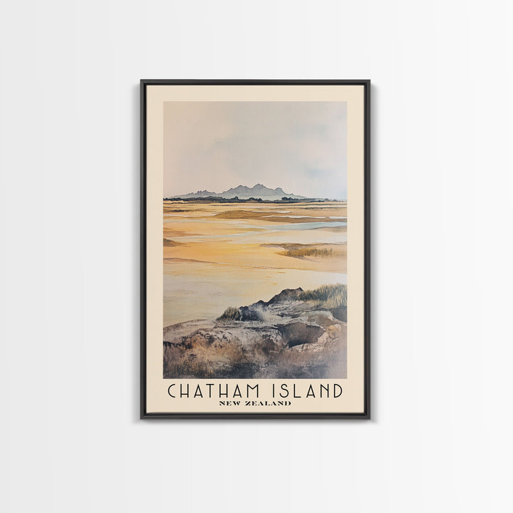 Chatham Island, New Zealand Watercolor Print, Vacation Gift, New Zealand Wall Art, Beach Painting, Beach Decor, Large Wall Art, Wood Frame Art