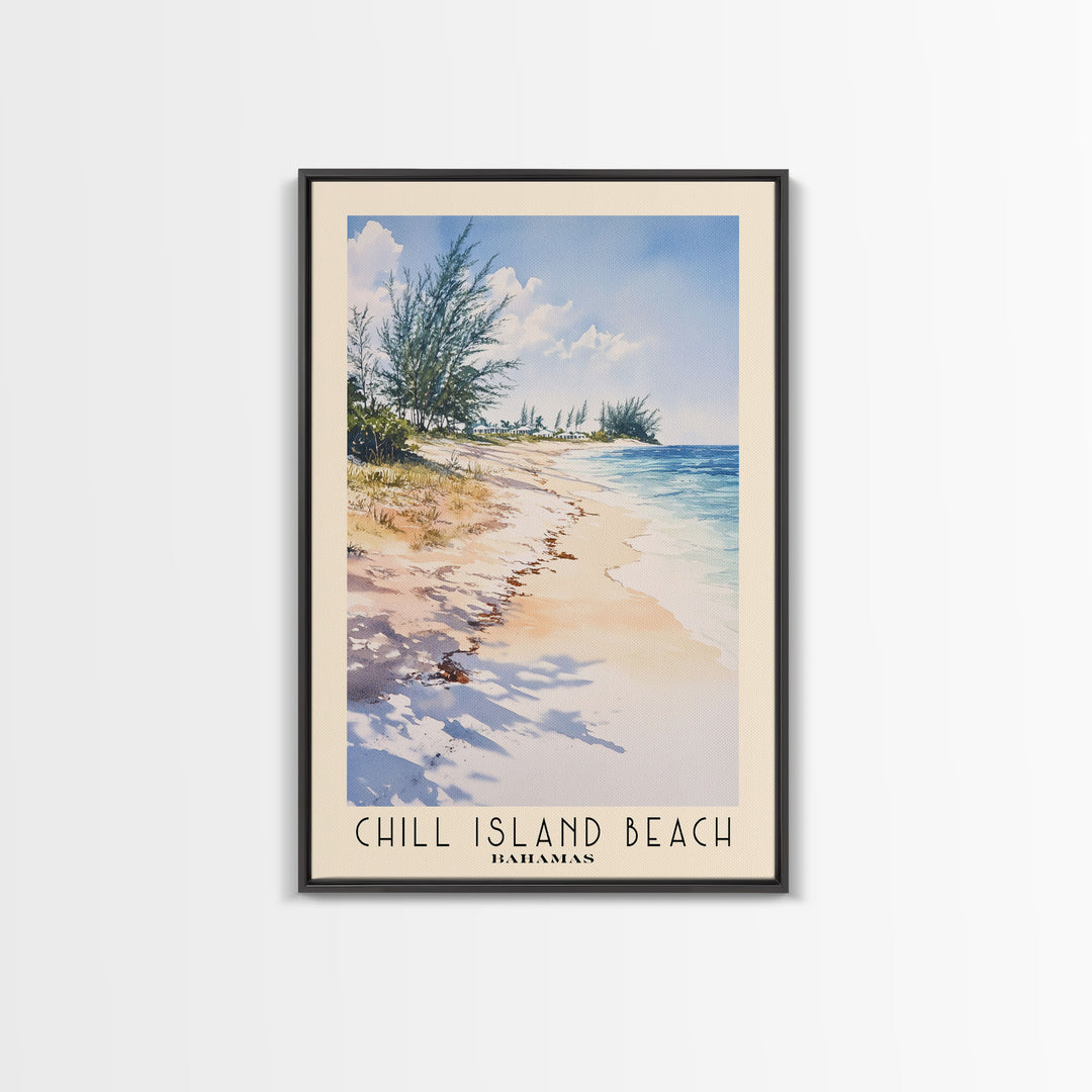 Chill Island Beach, Bahamas Watercolor Beach Print, Vacation Gift, Bahamas Wall Art, Framed Canvas Print, Framed Beach Painting