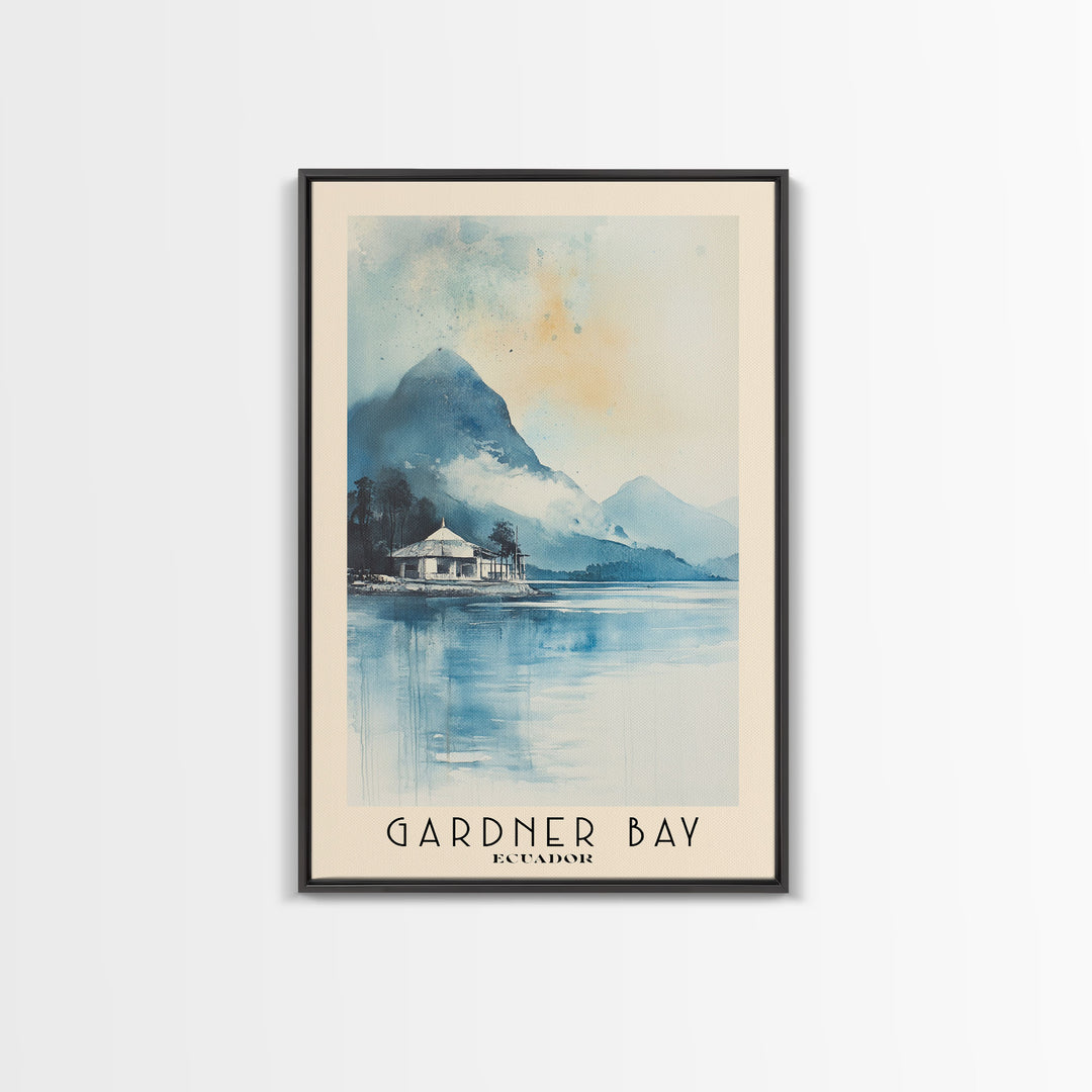 Gardner Bay, Ecuador Watercolor Print, Vacation Gift, Ecuador Wall Art, Beach Painting, Beach Decor, Large Wall Art, Wood Frame Art