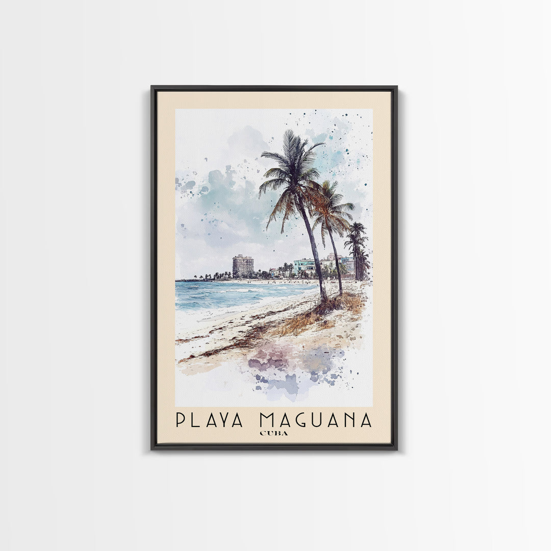 Playa Maguana, Cuba Watercolor Beach Print, Vacation Gift, Cuba Wall Art, Framed Canvas Print, Framed Beach Painting