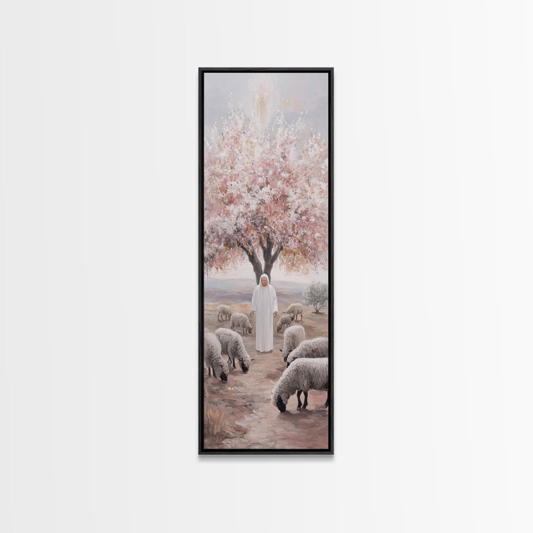 Blossoms Of Grace – Framed Canvas Print – Christian Wall Art – Jesus Painting – Christian Art Canvas – Tall Narrow Wall Art
