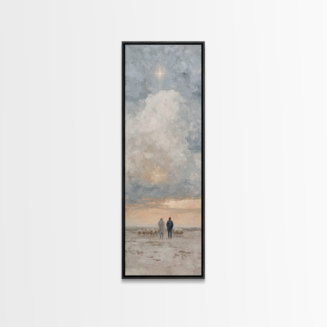 Shepherds Under Heaven – Framed Canvas Print – Tall Narrow Wall Art – Christian Art Canvas – Christian Wall Art – Jesus Painting