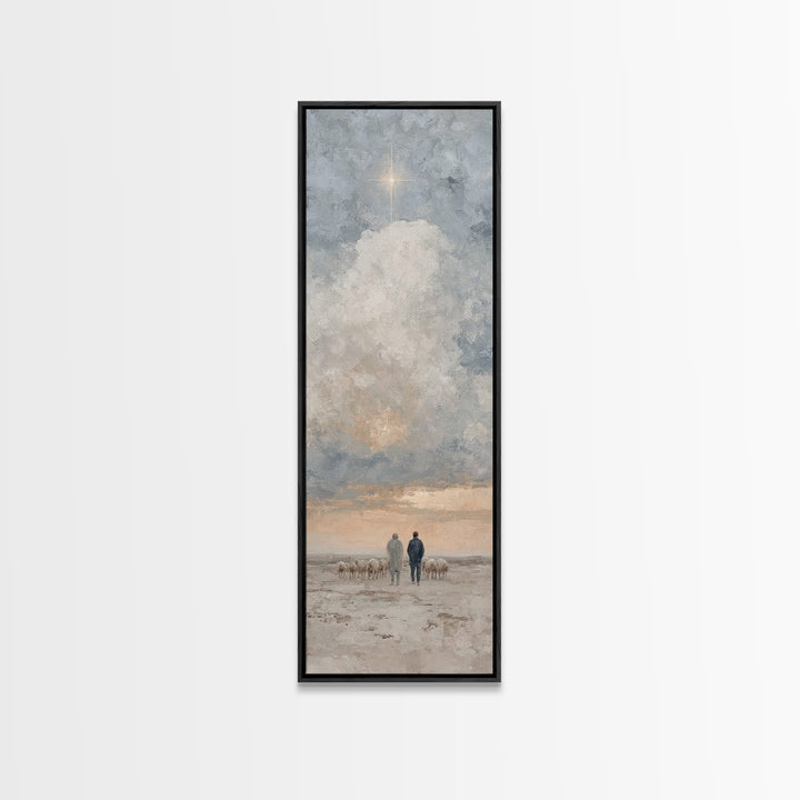 Shepherds Under Heaven – Framed Canvas Print – Tall Narrow Wall Art – Christian Art Canvas – Christian Wall Art – Jesus Painting