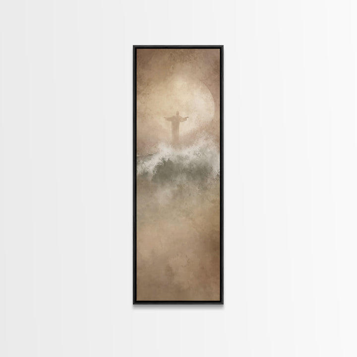 Waves Of Peace, Framed Canvas Print, Skinny Art, Christian Wall Art, Jesus Painting, Christian Art Canvas