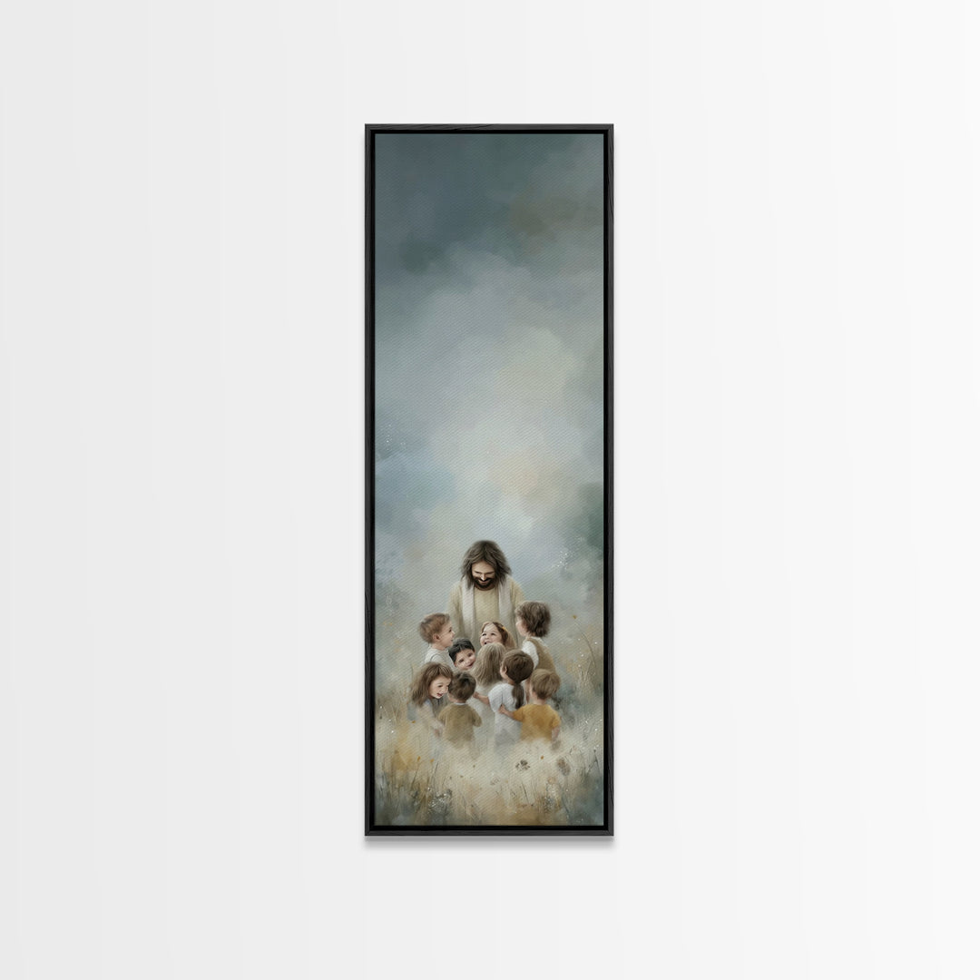Morning Meadow Peace – Framed Canvas Print – Tall Narrow Wall Art – Christian Art Canvas – Christian Wall Art – Jesus Painting