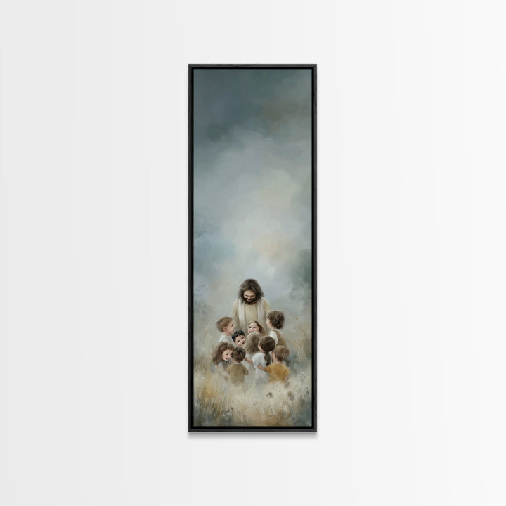 Morning Meadow Peace – Framed Canvas Print – Tall Narrow Wall Art – Christian Art Canvas – Christian Wall Art – Jesus Painting