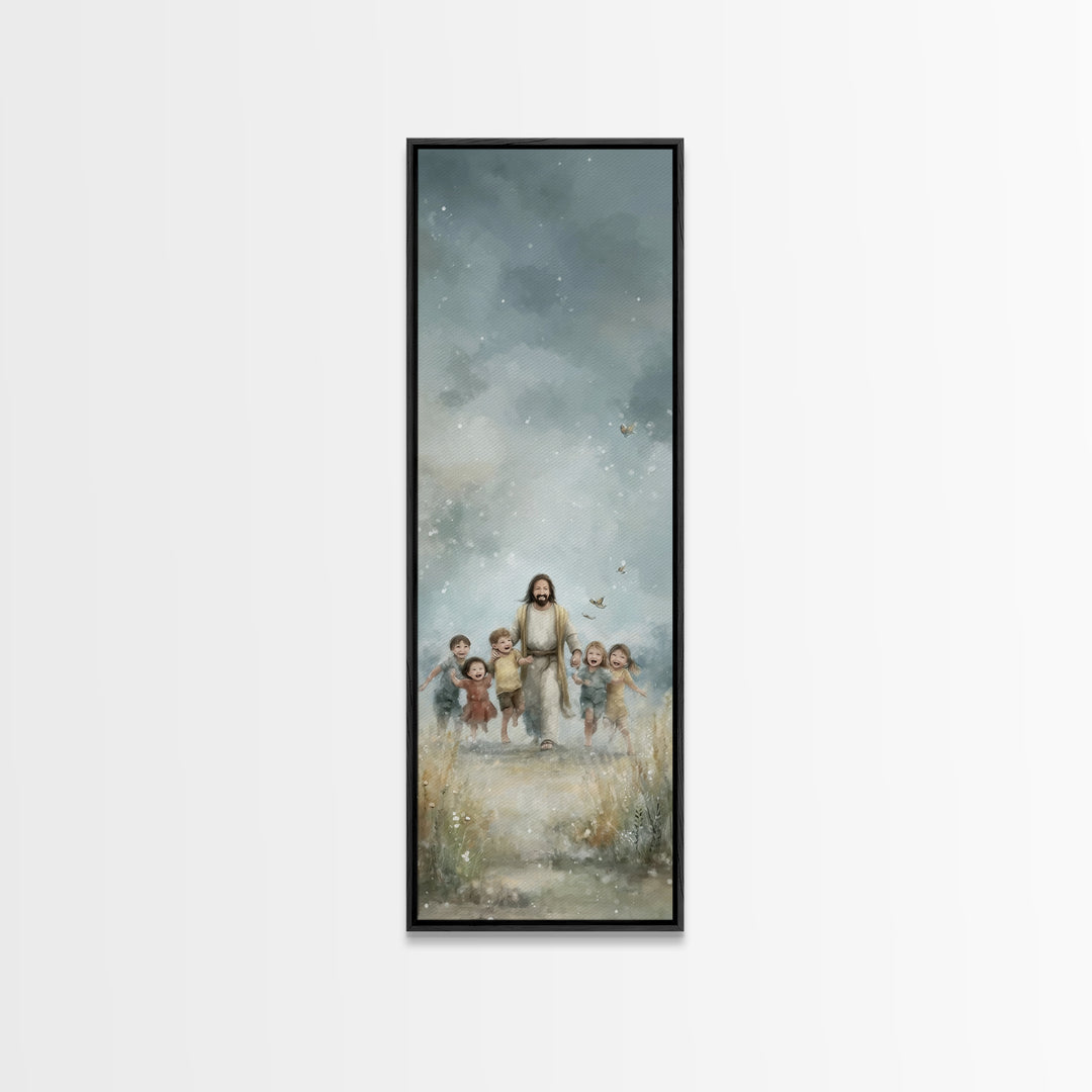 Meadow Of Joy – Framed Canvas Print – Tall Narrow Wall Art – Christian Wall Art – Jesus Painting – Christian Art Canvas – Christmas Art