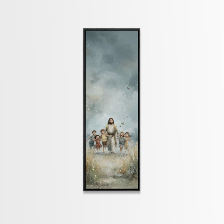 Meadow Of Joy – Framed Canvas Print – Tall Narrow Wall Art – Christian Wall Art – Jesus Painting – Christian Art Canvas – Christmas Art