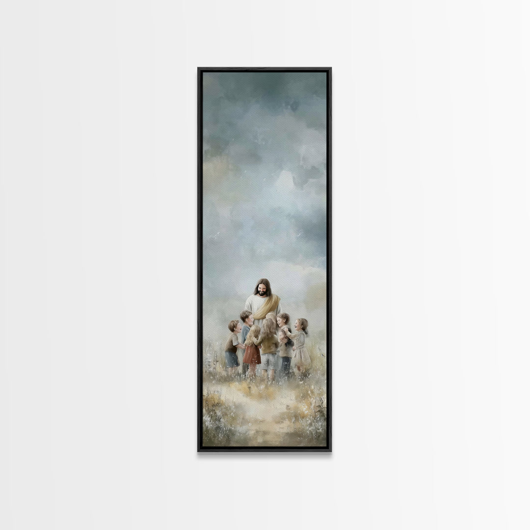 Circle Of Blessings, Framed Canvas Print, Narrow Art, Jesus Painting, Christian Wall Art, Christmas Art, Christian Art Canvas