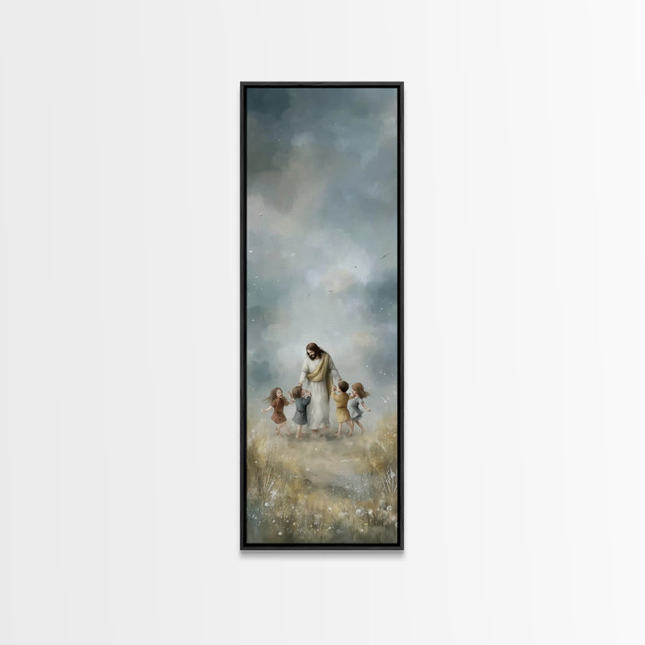 Heavenly Meadow Light | Framed Canvas Print | Tall Narrow Wall Art | Christian Art Canvas | Christmas Art | Jesus Painting | Christian Wall