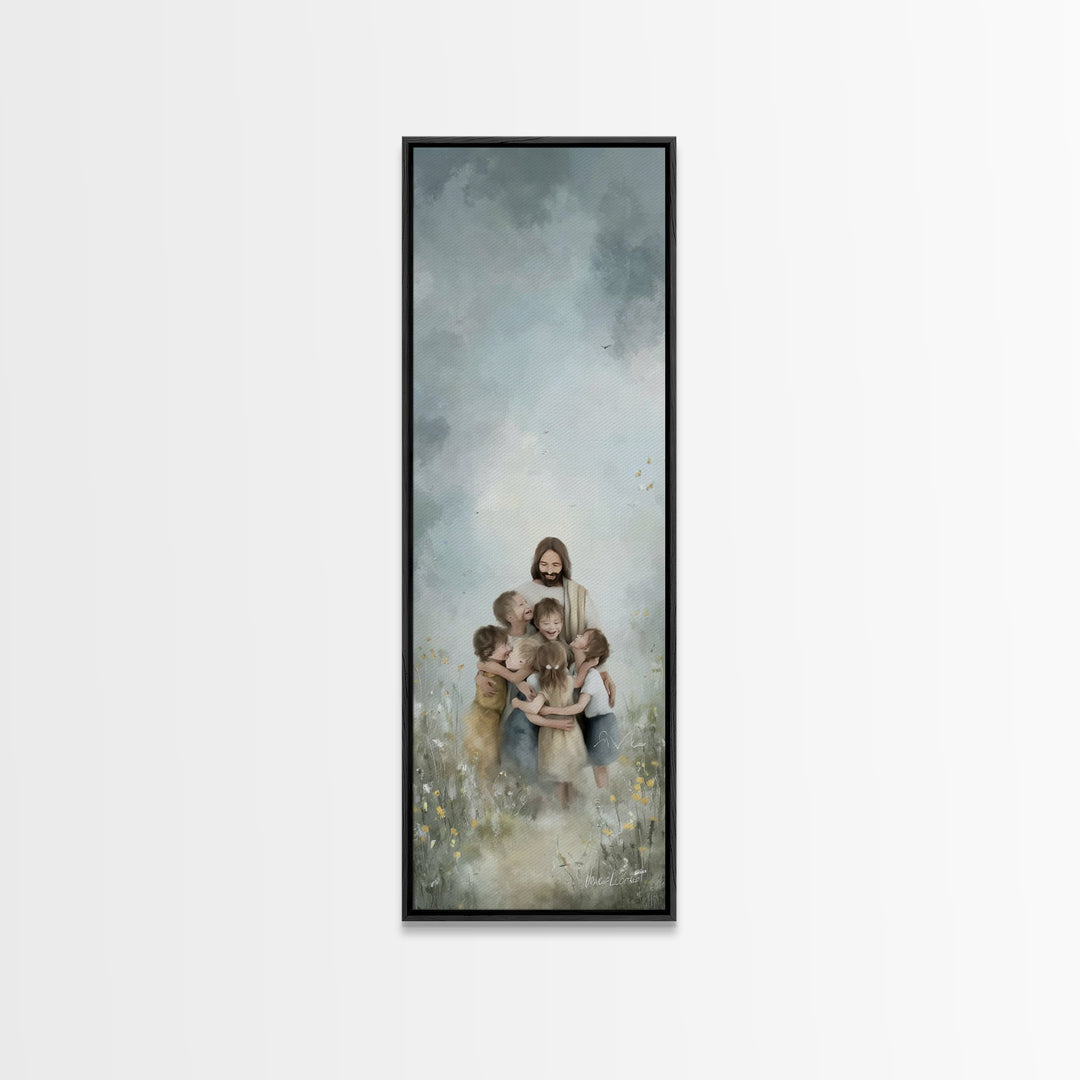 Clouds Of Mercy, Framed Canvas Print, Tall Narrow Wall Art, Christian Christmas Art, Christian Art Canvas, Jesus Painting, Christian Wall A