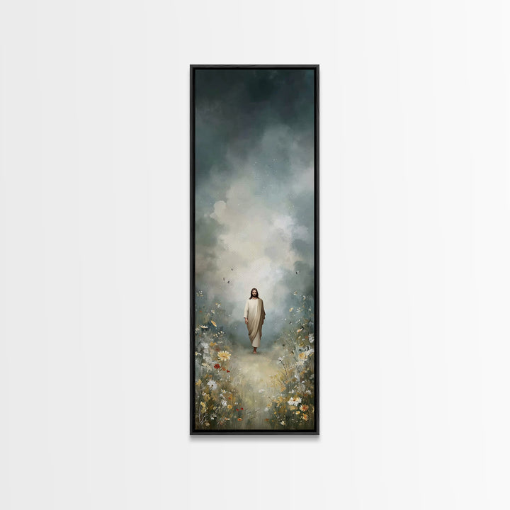 Grace In The Meadow | Framed Canvas Print | Tall Skinny Art Print | Christian Art Canvas | Jesus Painting | Christian Wall Art