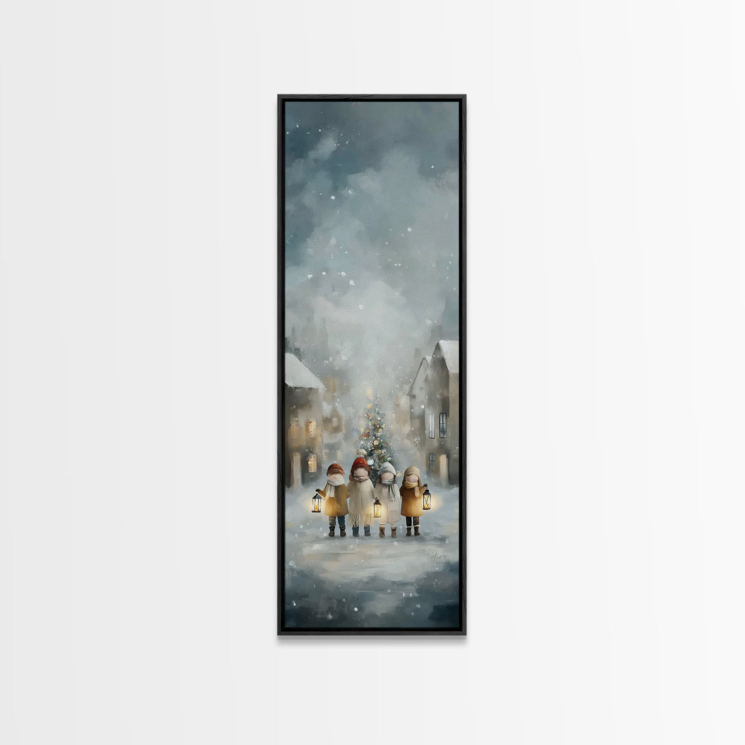 Winter Lantern Joy – Framed Canvas Print – Christmas Wall Art – Christian Christmas Art – Christian Art Canvas – Narrow Art – Christian Dec
