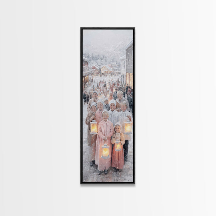 Lantern Carolers – Framed Canvas Print – Christian Christmas Art – Christmas Wall Art – Christian Art Canvas – Skinny Art – Christmas Art P