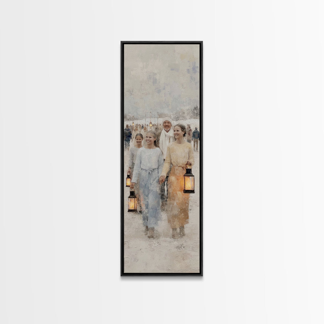 Village Of Light – Framed Canvas Print – Christmas Art Work – Christian Wall Art – Framed Christmas Art – Tall Skinny Art Print – Christian