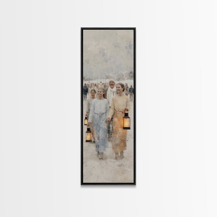 Village Of Light – Framed Canvas Print – Christmas Art Work – Christian Wall Art – Framed Christmas Art – Tall Skinny Art Print – Christian
