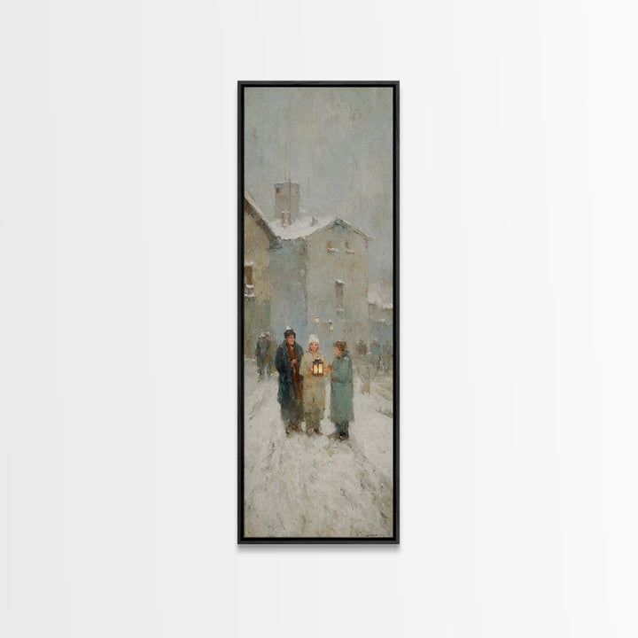 Evening Lantern Walk – Framed Canvas Print – Christian Art Canvas – Vintage Christmas Art – Christian Wall Art – Skinny Art – Christian Chr