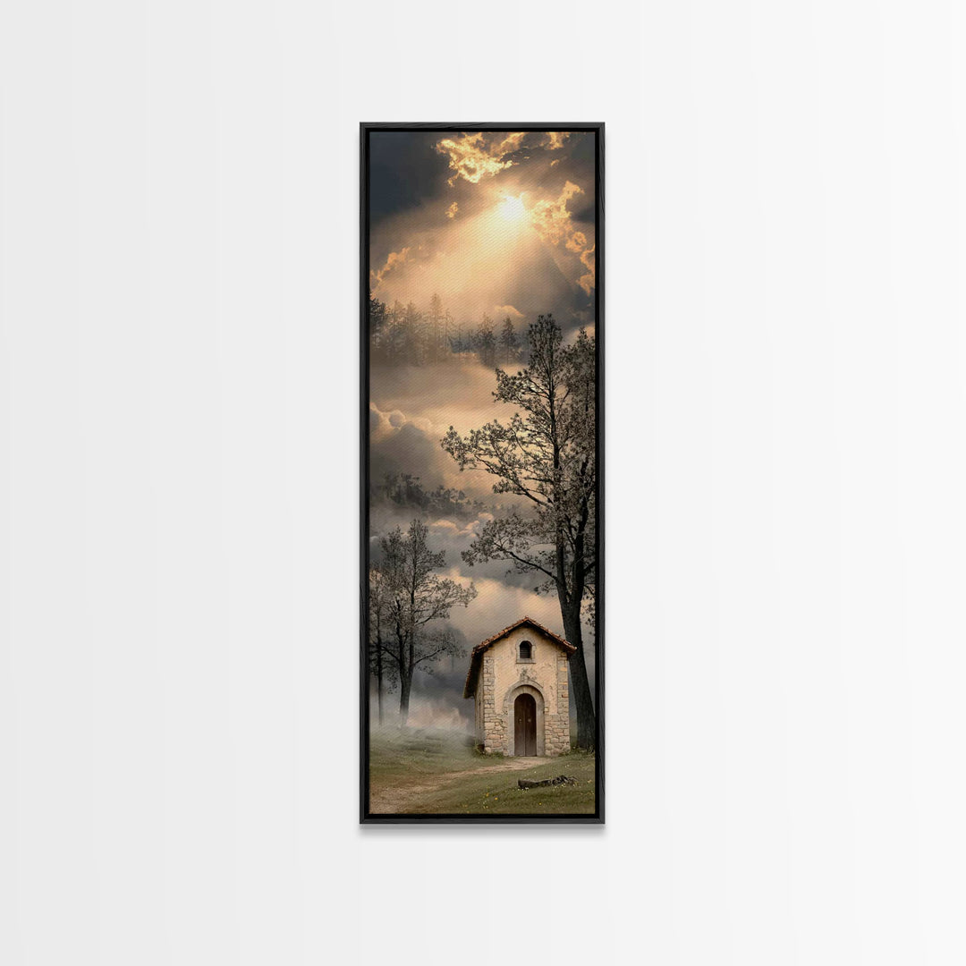 Rustic Chapel Stone – Framed Canvas Print – Vintage Christian Art – Christian Wall Art – Christian Art Canvas – Tall Narrow Wall Art – Chri