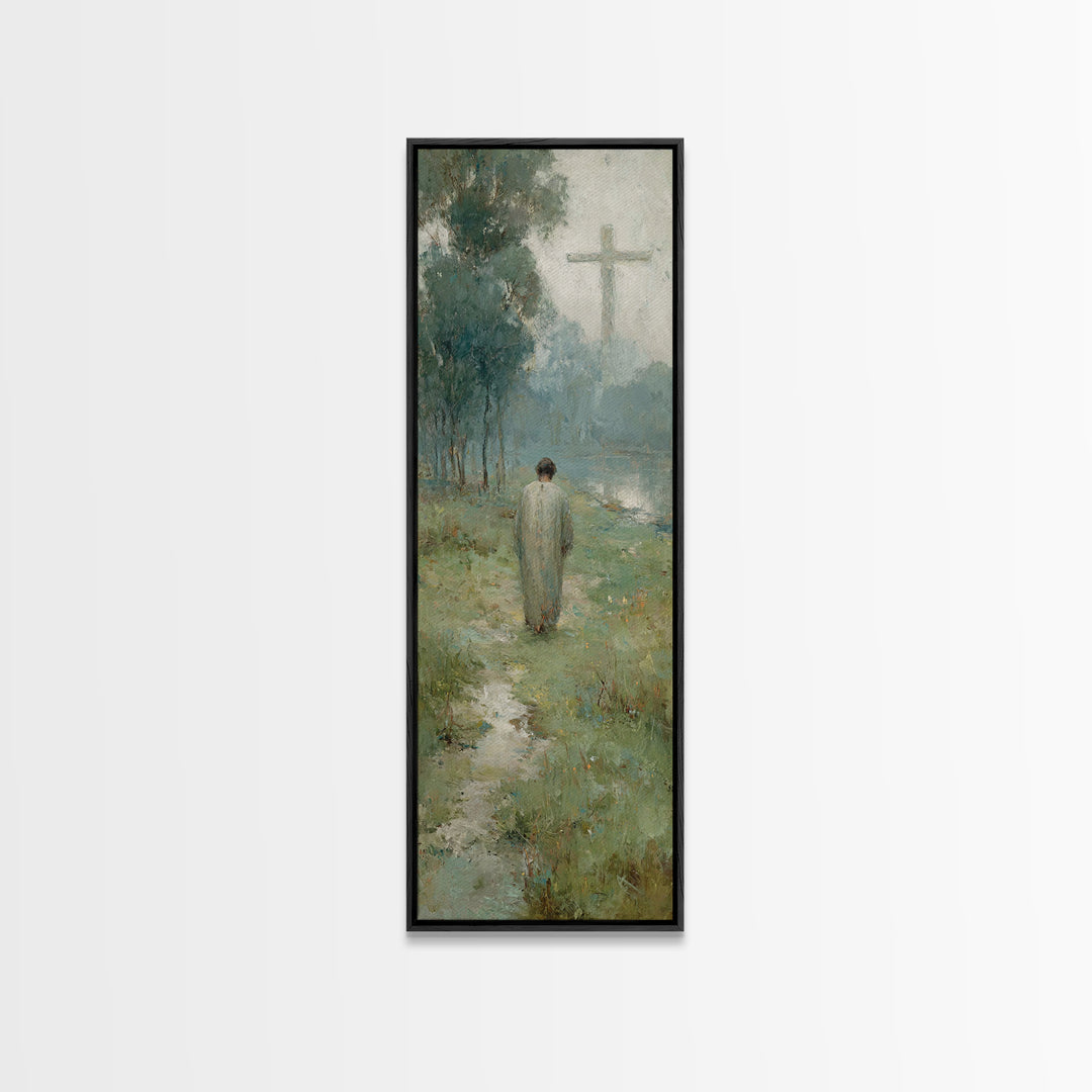 Silent Morning Path, Framed Canvas Print, Christian Art Canvas, Narrow Art, Christian Painting, Subtle Christian Art, Christmas Wall Art