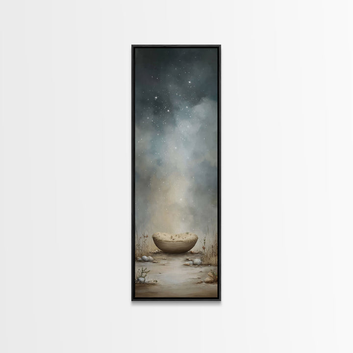 Starlit Wonder, Framed Canvas Print, Christian Wall Art, Narrow Art, Christmas Art, Christian Christmas Art, Modern Christian Art