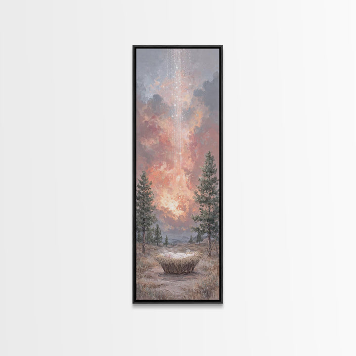 Heaven’s Dawn Promise – Framed Canvas Print – Christian Wall Art – Tall Skinny Art Print – Christian Christmas Art – Christian Art Canvas –