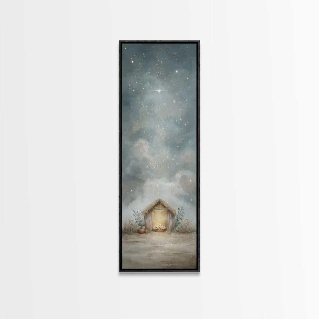 Holy Night Sky, Framed Canvas Print, Skinny Art, Christian Wall Art, Christmas Canvas Wall Art, Christian Art Print, Jesus Christmas Art