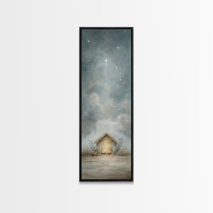Holy Night Sky, Framed Canvas Print, Skinny Art, Christian Wall Art, Christmas Canvas Wall Art, Christian Art Print, Jesus Christmas Art