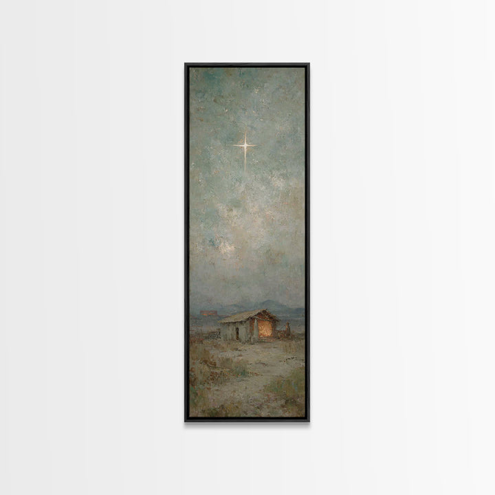 Nativity Dawn – Framed Canvas Print – Tall Skinny Art Print – Framed Christmas Art – Christian Art Work – Christmas Canvas Wall Art – Chris