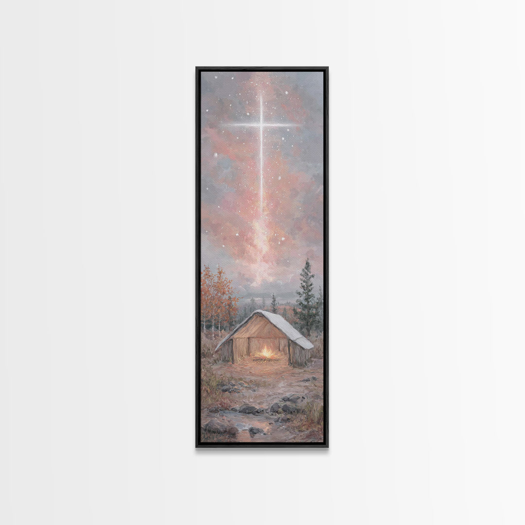 Radiant manger glow, Framed Canvas Print, Narrow Art, Christian Christmas Art, Christmas Art Prints, Christian Art Canvas, Christmas Wall A