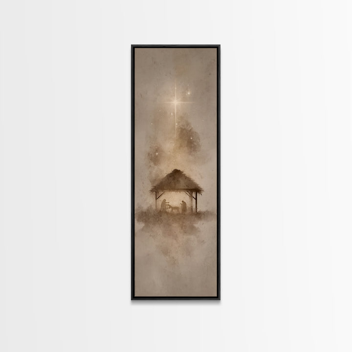 Silent Manger Night – Framed Canvas Print – Skinny Art – Christian Art Print – Christmas Wall Art – Framed Christmas Art – Christian Christ
