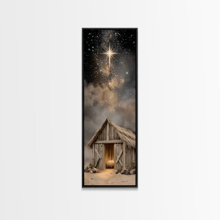 Divine Midnight Star | Framed Canvas Print | Tall Narrow Wall Art | Jesus Christmas Art | Christmas Art Framed | Christian Wall Art | Chris
