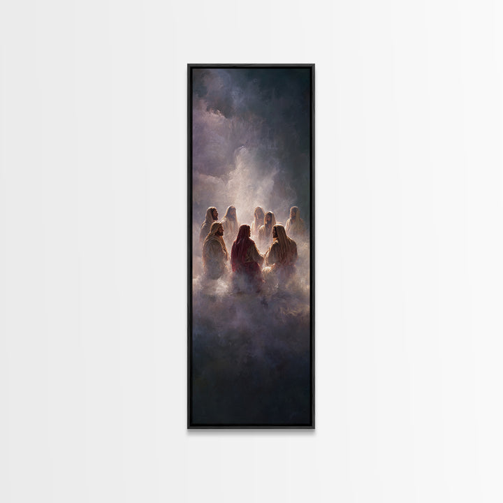 Heavenly Assembly, Framed Canvas Print, Tall Narrow Wall Art, Christian Art Canvas, Jesus Painting, Christmas Art, Christian Decor
