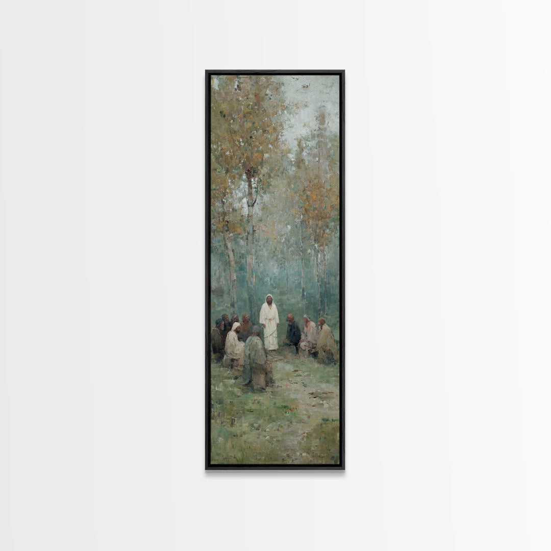 Garden Devotion, Framed Canvas Print, Narrow Art, Christian Art Work, Jesus Wall Art, Christian Painting, Subtle Christian Art