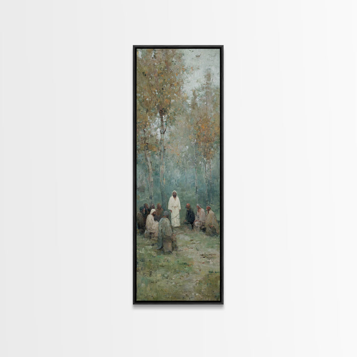 Garden Devotion, Framed Canvas Print, Narrow Art, Christian Art Work, Jesus Wall Art, Christian Painting, Subtle Christian Art
