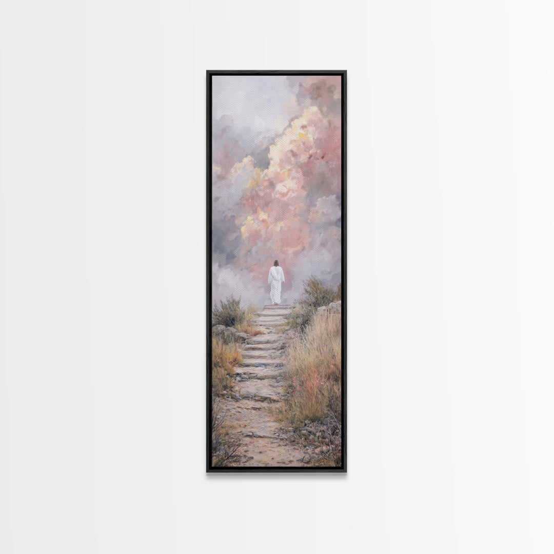 Heavenward Steps | Framed Canvas Print | Jesus Painting | Christian Art Canvas | Christian Wall Art | Tall Skinny Art Print | Christmas Art