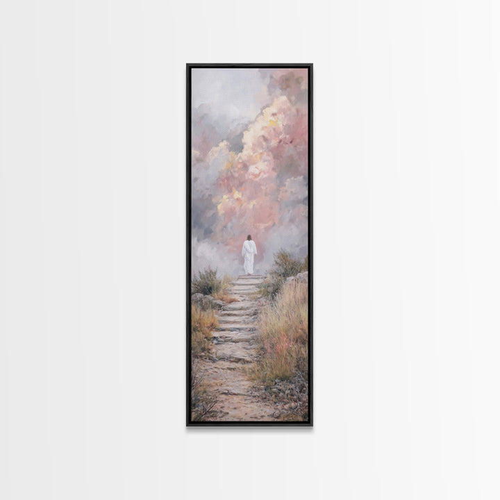 Heavenward Steps | Framed Canvas Print | Jesus Painting | Christian Art Canvas | Christian Wall Art | Tall Skinny Art Print | Christmas Art