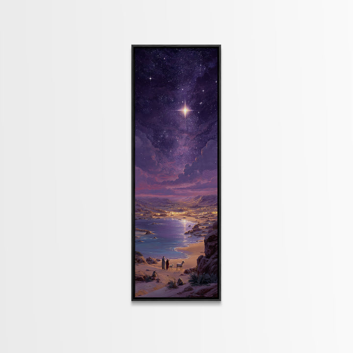 Bethlehem Night Glow – Framed Canvas Print – Christmas Art – Christian Art Canvas – Christian Wall Art – Tall Skinny Art Print – Christian