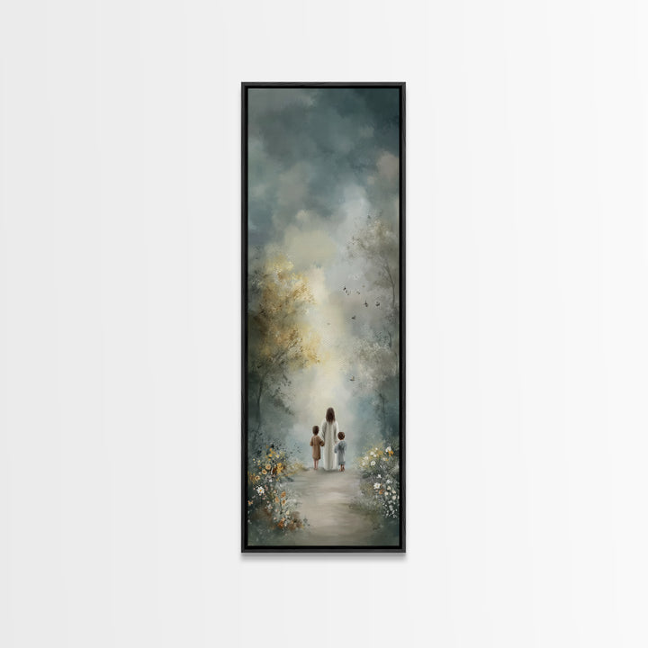 Heavenly Path Walk – Framed Canvas Print – Tall Narrow Wall Art – Christian Art Canvas – Jesus Painting – Christian Decor – Christian Wall