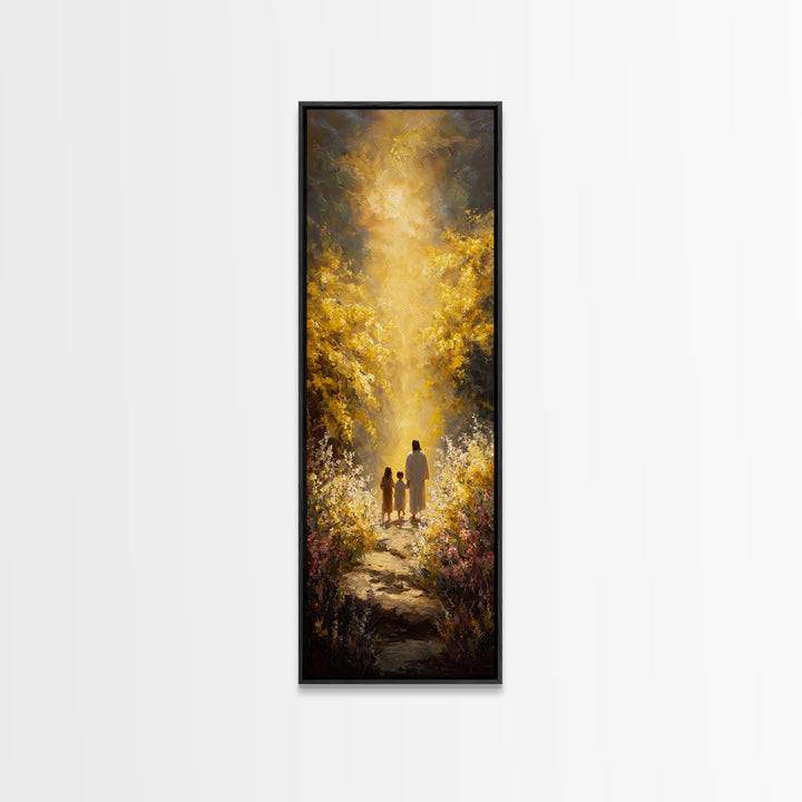 Golden Way Home – Framed Canvas Print – Narrow Art – Christian Christmas Art – Jesus Painting – Christian Wall Art – Christian Art Print