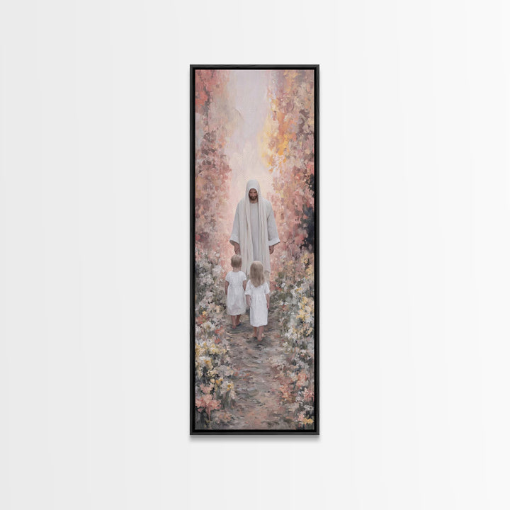 Joyful Morning Walk – Framed Canvas Print – Skinny Art – Christian Art Canvas – Christian Wall Art – Jesus Painting – Christian Christmas A