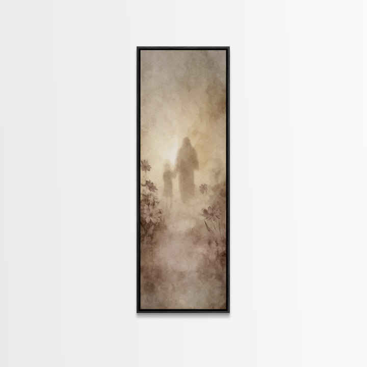 Light of Companionship – Framed Canvas Print, Tall Skinny Art Print, Christian Wall Art, Jesus Painting, Christian Art Canvas, Christian De