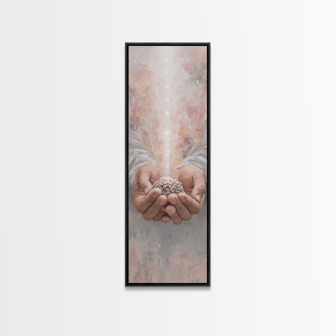 Hands Of Blessing – Framed Canvas Print – Narrow Art – Christian Art Canvas – Christian Wall Art – Jesus Painting – Subtle Christian Art