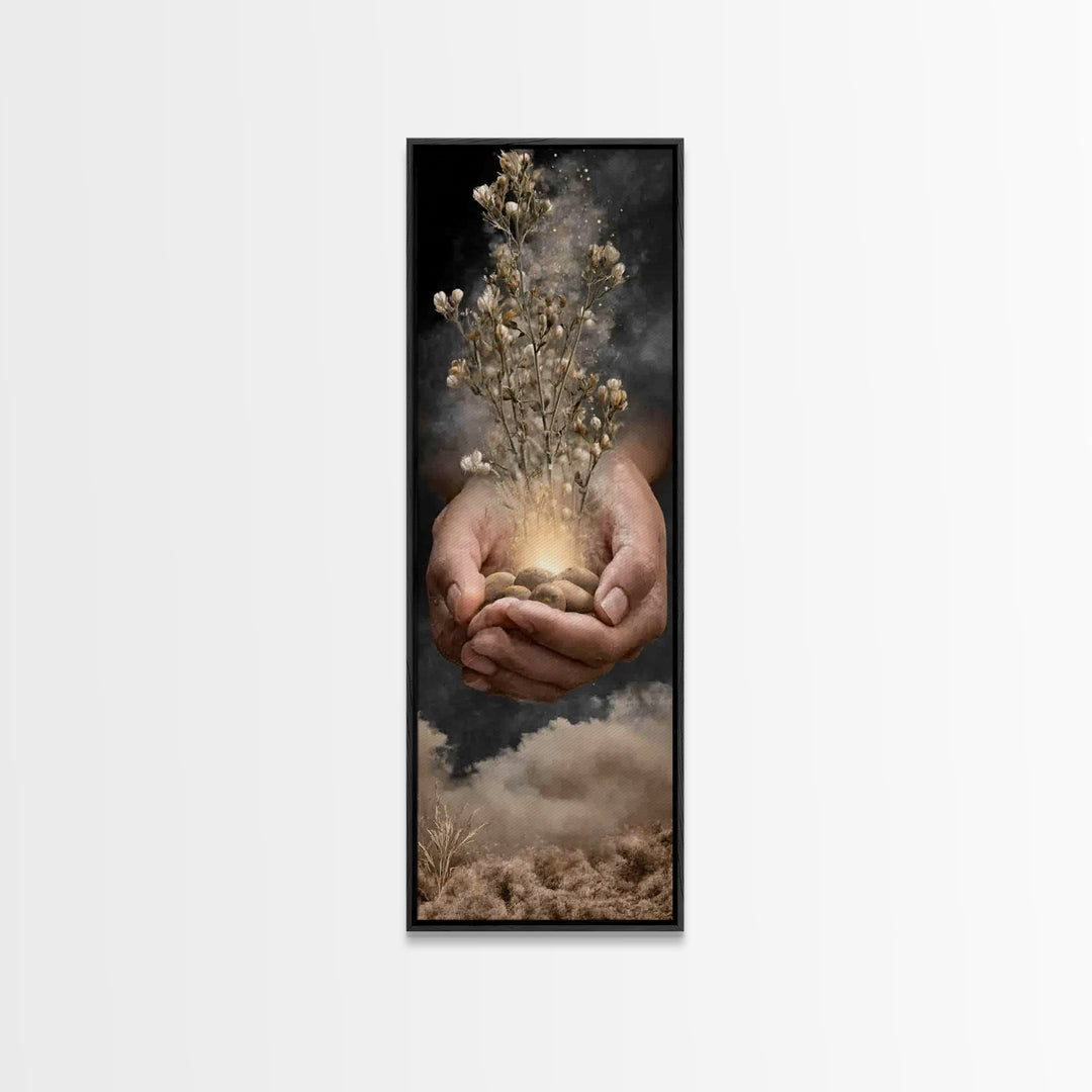 Desert Bloom Grace – Framed Canvas Print – Tall Narrow Wall Art – Christian Art Canvas – Christian Wall Art – Christian Christmas Art – Jes