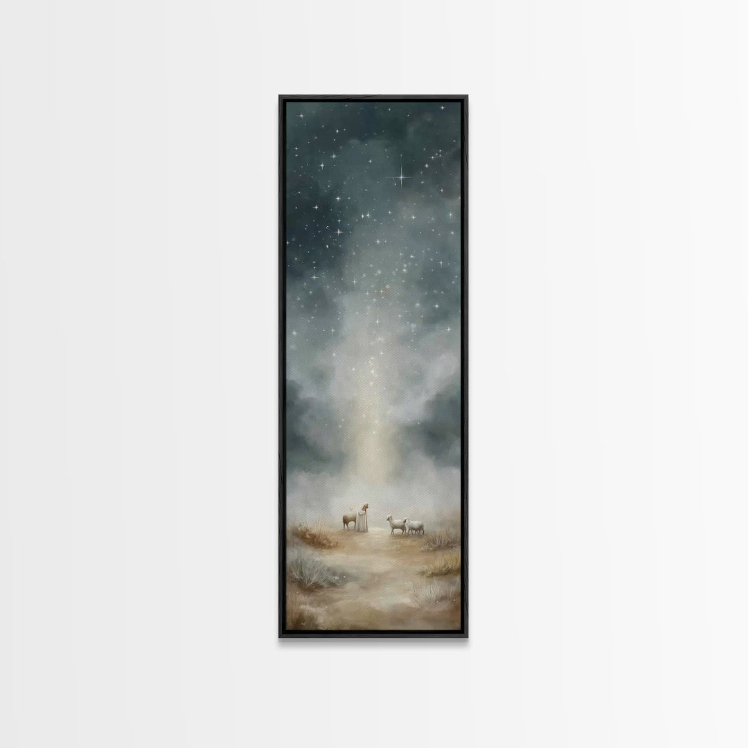 Shepherds Under Stars – Framed Canvas Print – Tall Narrow Wall Art – Christian Art Gift – Christian Wall Art – Christmas Art – Christian Ar
