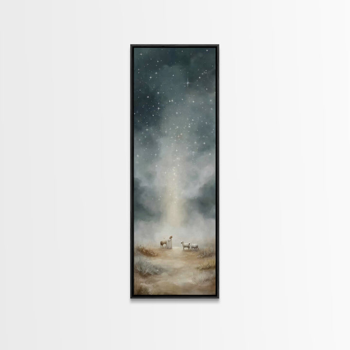 Shepherds Under Stars – Framed Canvas Print – Tall Narrow Wall Art – Christian Art Gift – Christian Wall Art – Christmas Art – Christian Ar