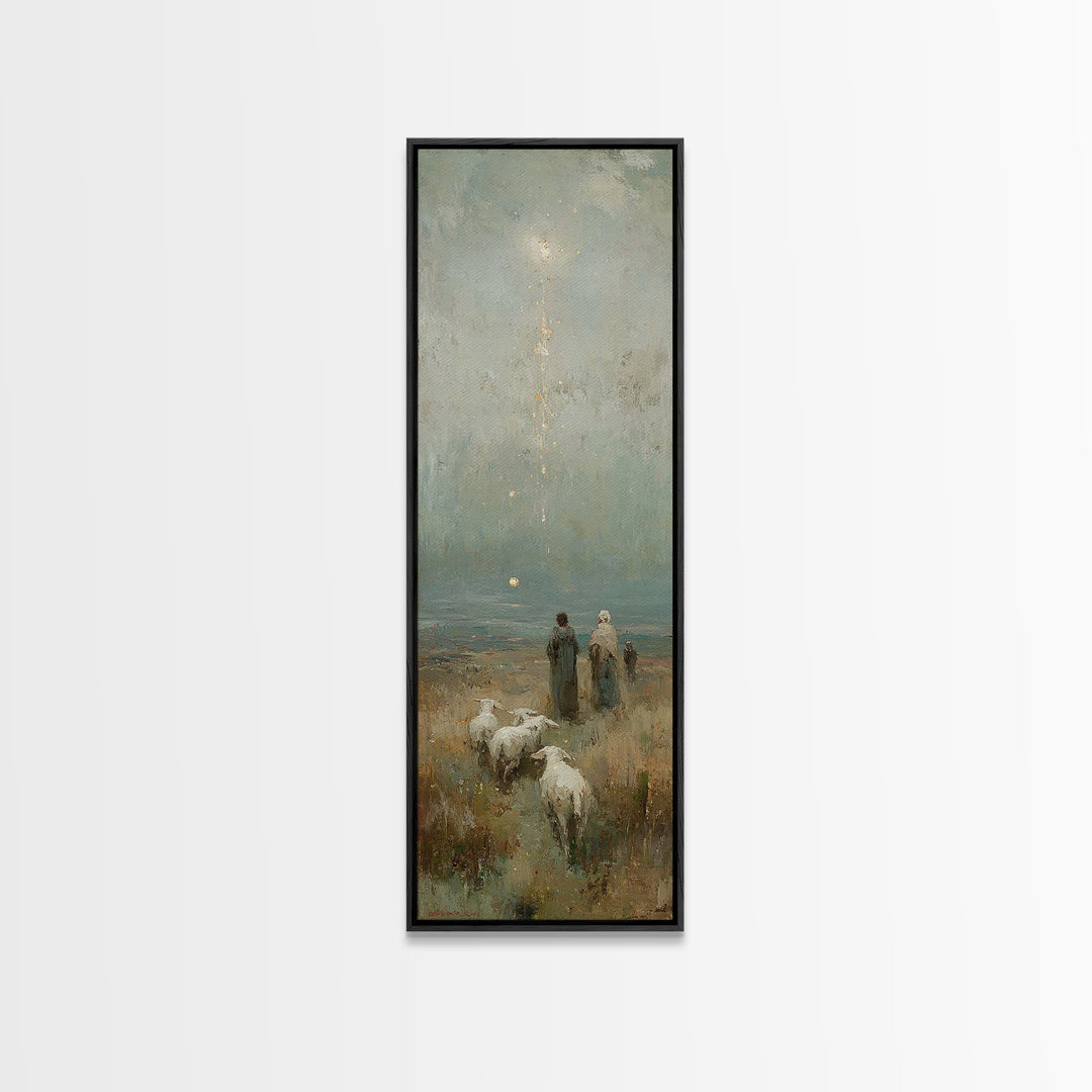 Shepherds At Dawn - Framed Canvas Print - Jesus Painting - Christian Art Canvas - Christian Christmas Art - Narrow Art - Christian Wall Art