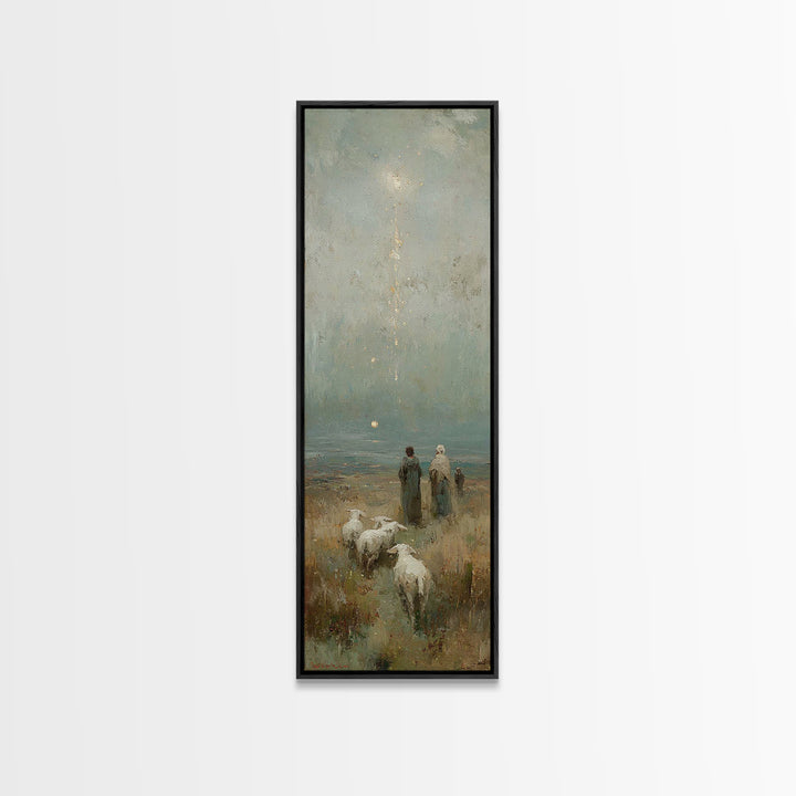 Shepherds At Dawn - Framed Canvas Print - Jesus Painting - Christian Art Canvas - Christian Christmas Art - Narrow Art - Christian Wall Art